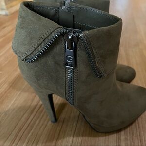 GBG Los Angeles Olive Suede Stiletto Ankle Booties